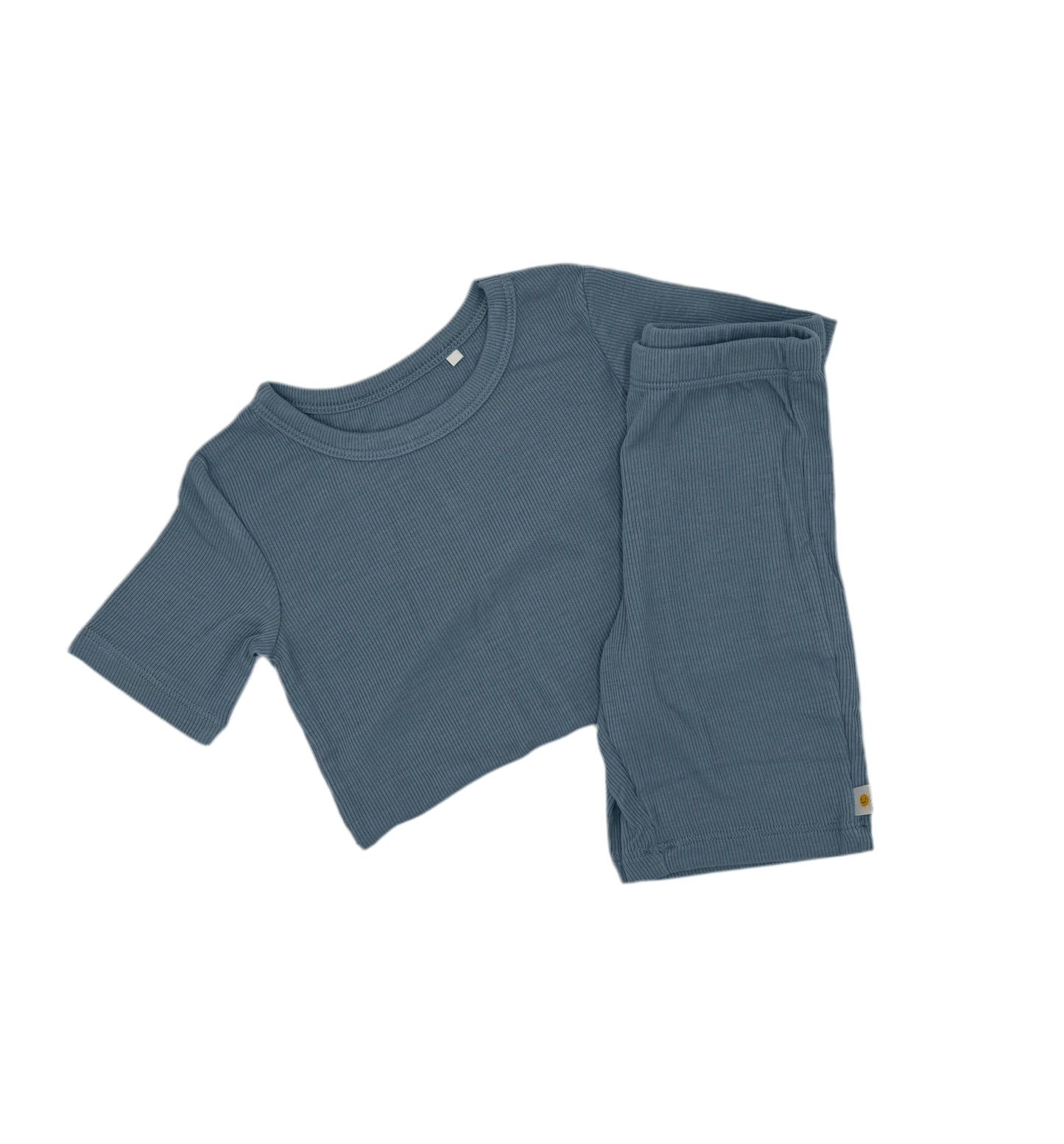 Solid Blue Ribbed 2-Piece Shorts Set