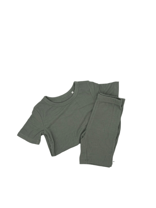 Solid Green Ribbed 2-Piece Shorts Set