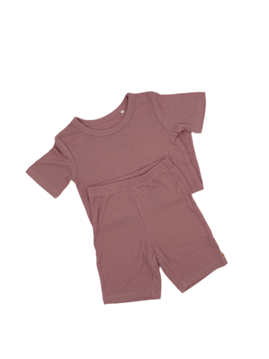 Solid Pink Ribbed 2-Piece Shorts Set