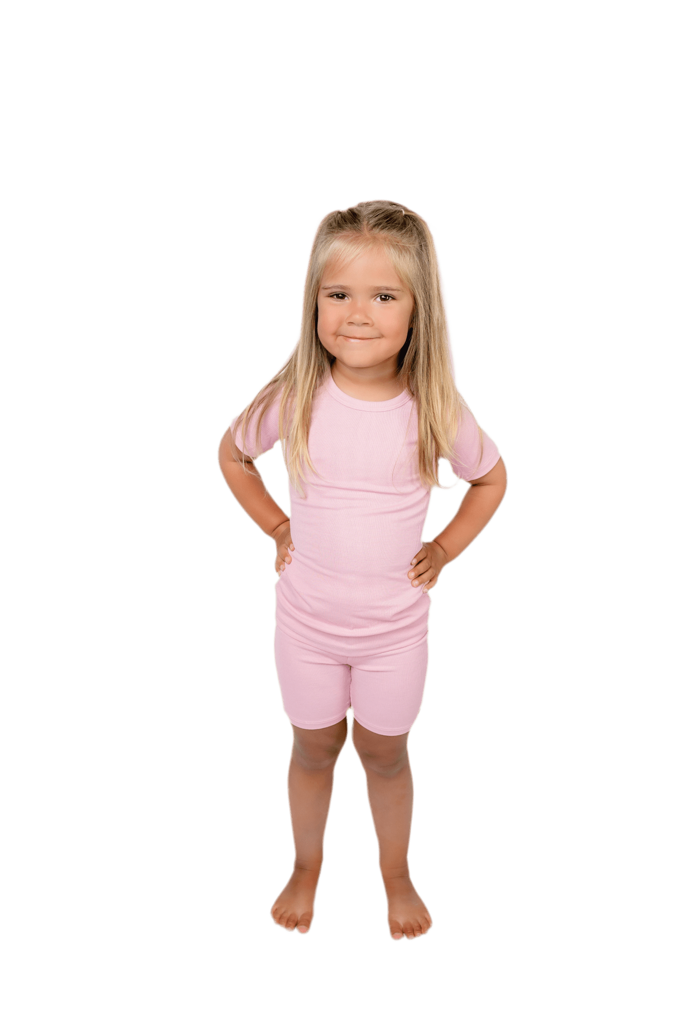 Solid Pink Ribbed 2-Piece Shorts Set