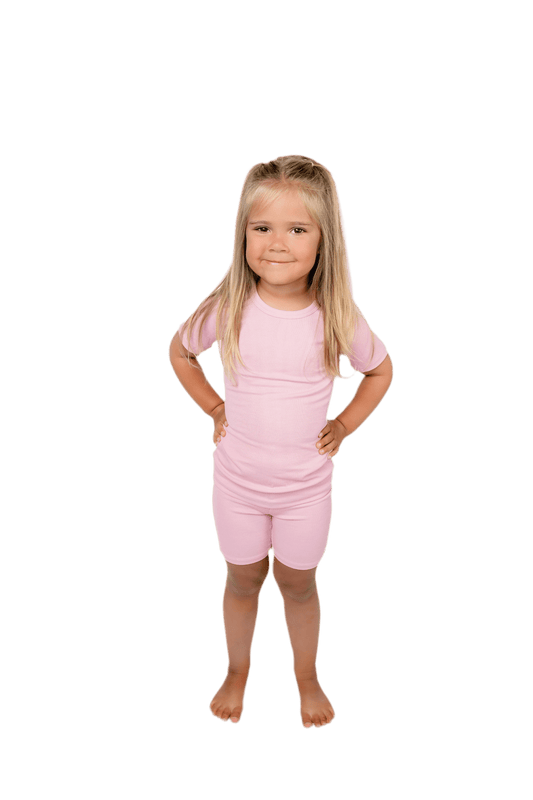 Solid Pink Ribbed 2-Piece Shorts Set