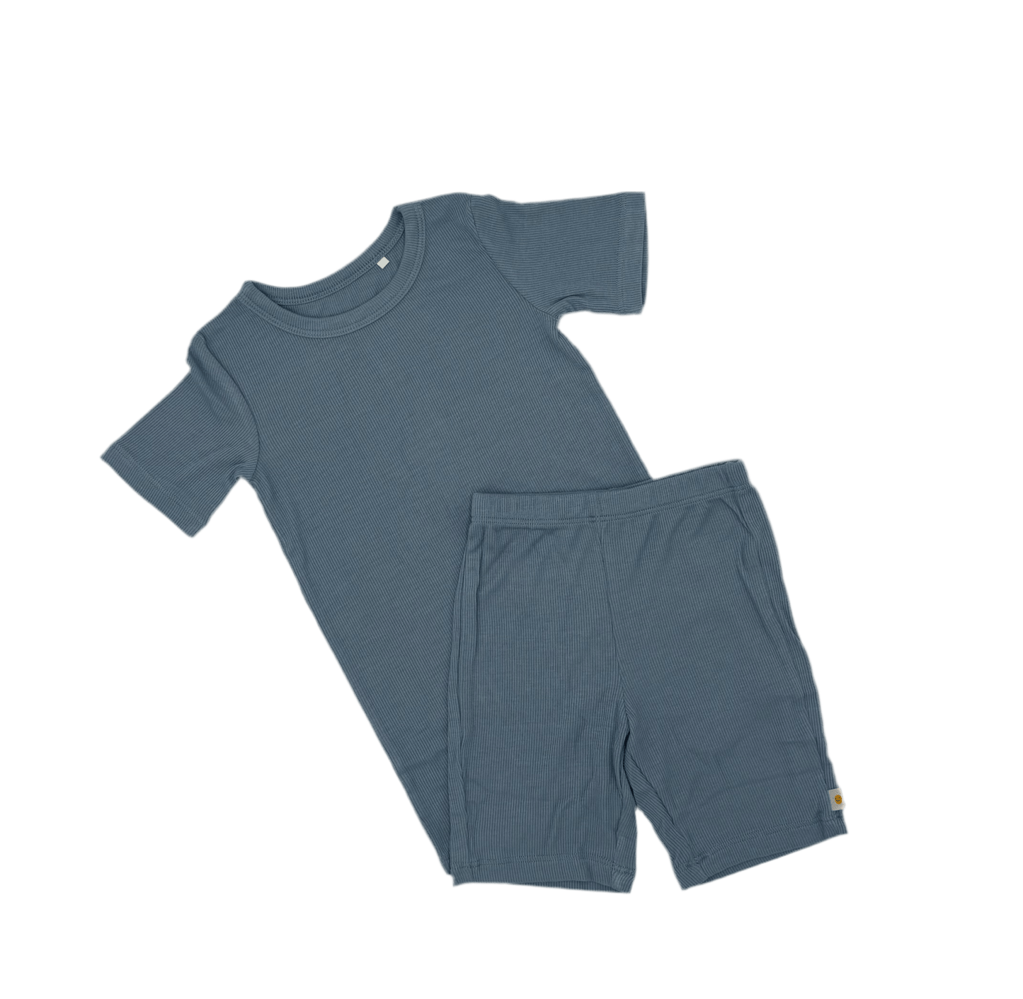 Solid Blue Ribbed 2-Piece Shorts Set