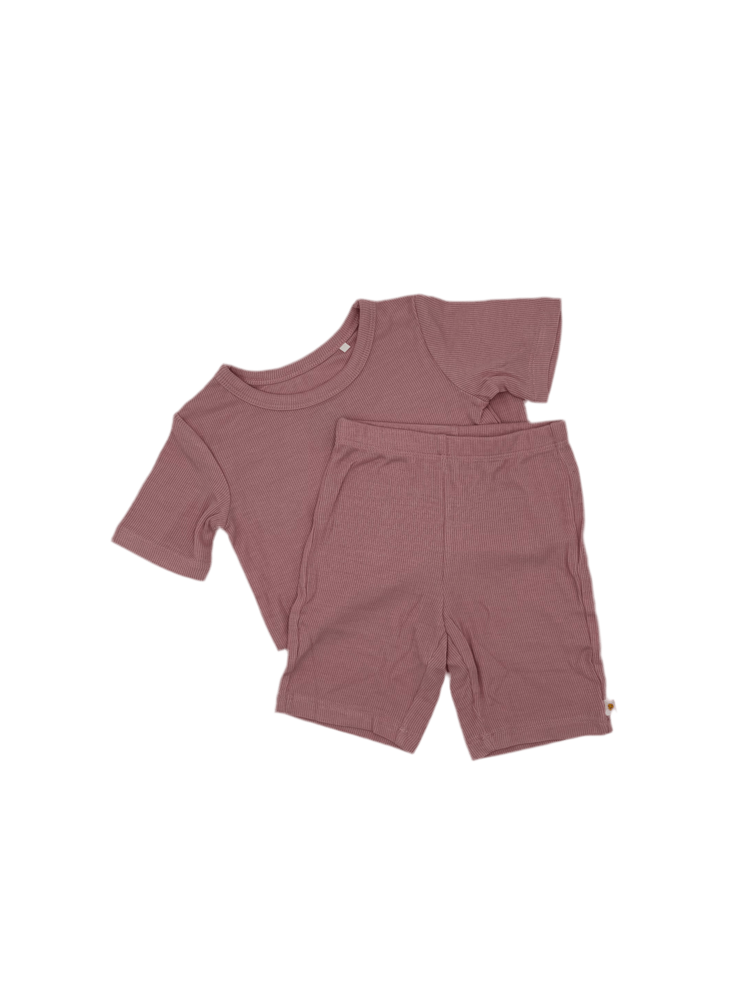 Solid Pink Ribbed 2-Piece Shorts Set
