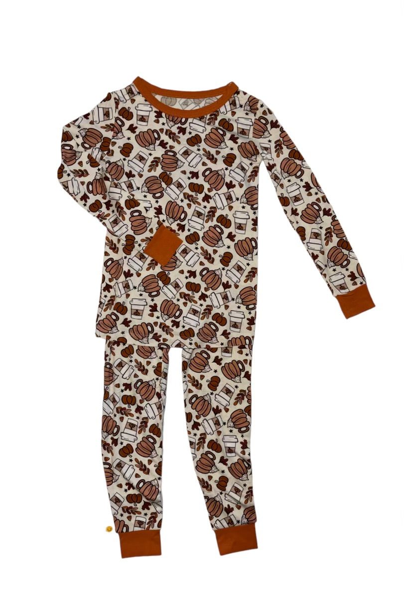 bamboo, pajamas, sleepwear, halloween, pumkin, pumkin-spiced, coffee, kids bamboo pajamas