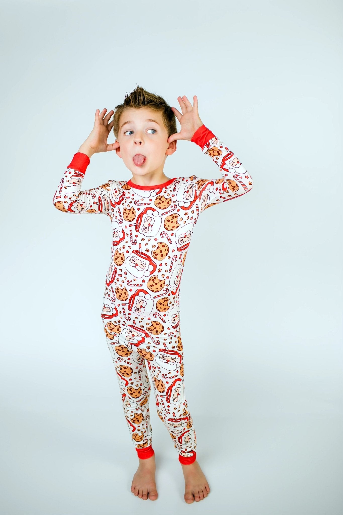 bamboo pajamas, sleepwear, kids bamboo pajamas, bamboo, milk, cookies, santa, christmas, santa hat, milk and cookies, santa pajamas, milk and cookies pajamas