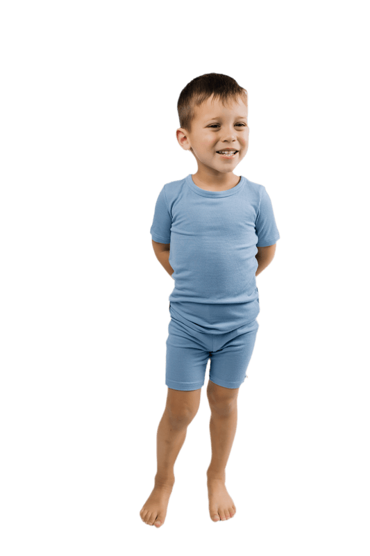 Solid Blue Ribbed 2-Piece Shorts Set