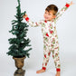 bamboo pajamas, sleepwear, kids bamboo pajamas, bamboo, dino, dinos, dinosaurs, christmas, santa hat, christmas sweaters, t-rex, raptor, dino pajamas, dinosaur pajamas